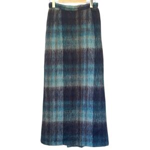 Vintage 70s Lilly Dee Mohair Wool Blend Long Skirt Plaid Turquoise Size XS READ